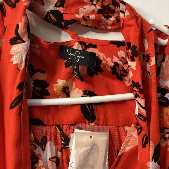 Jessica Simpson Women’s Dazed Twilly Blouse – Red, Long Sleeve, Neck Tie, 1X NWT - Picture 12 of 14